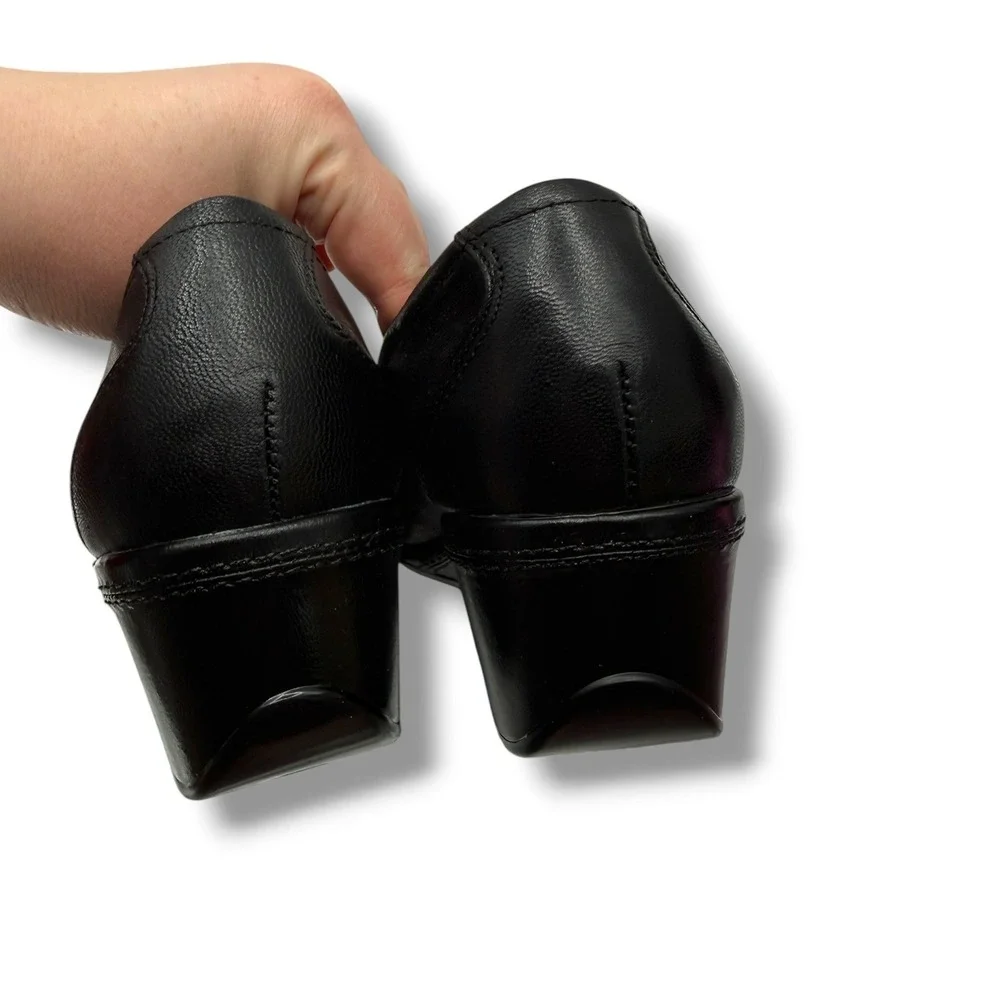 Vintage Liz Claiborne Black Leather Wedge Loafers 7.5 Square Toe Comfort Y2K NEW